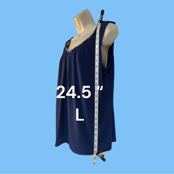 Corvia Navy Silver Embellished Neckline Sleeveless Blouse Size L - Picture 2 of 7